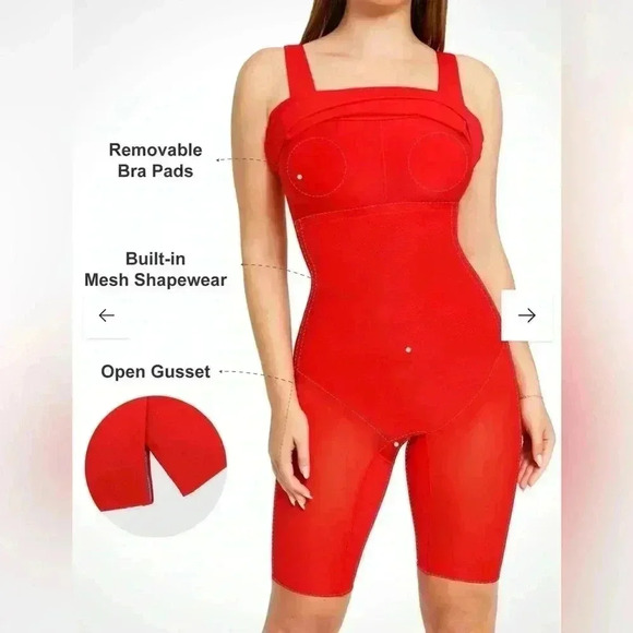 NWT POPILUSH Shapewear Dress Workwear Square Neck Sleeveless Midi - Holiday Red - Picture 4 of 11